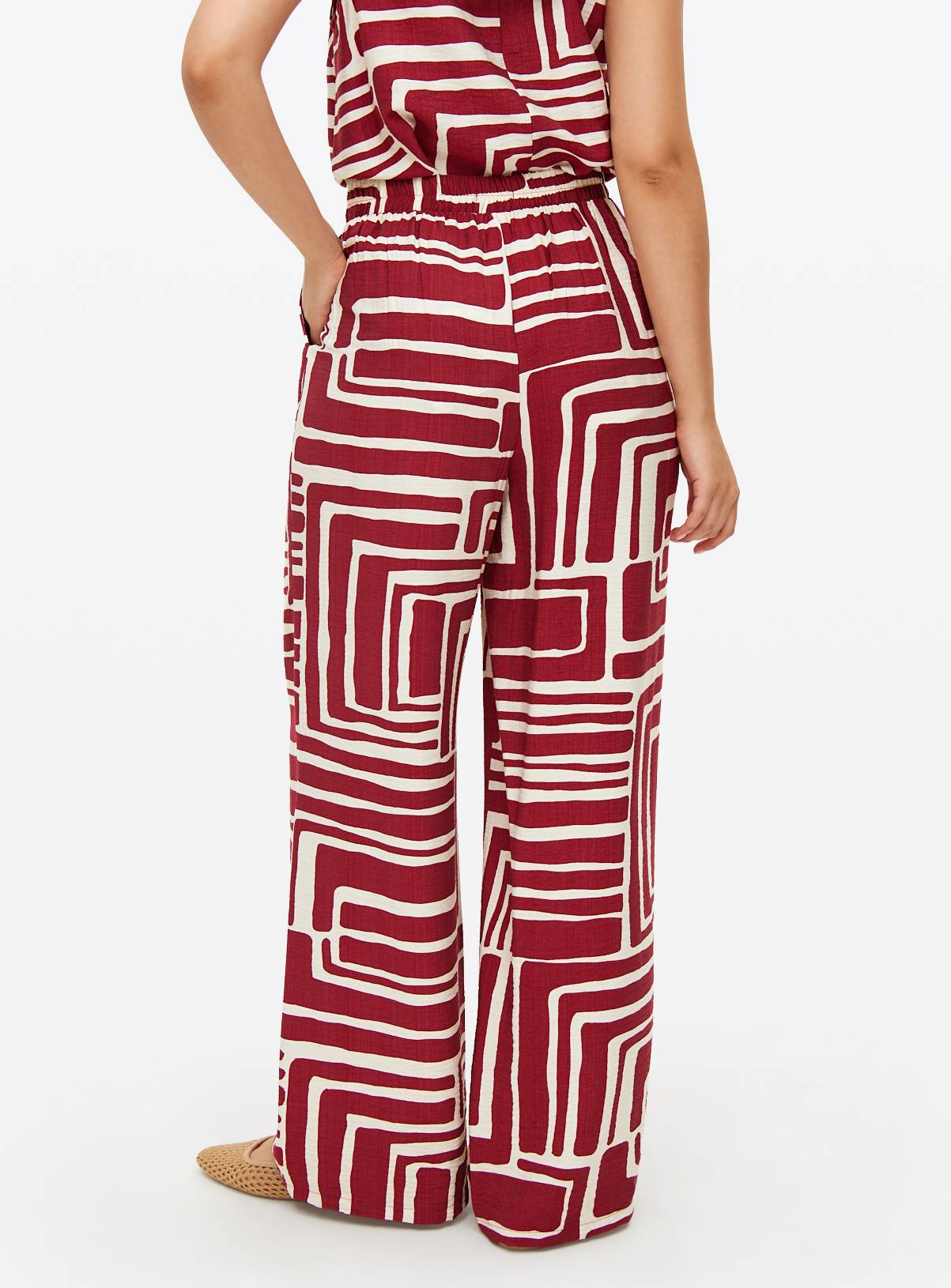 Burgundy Geometric Print Wide Leg Co-ord Trousers 14 - Image 4